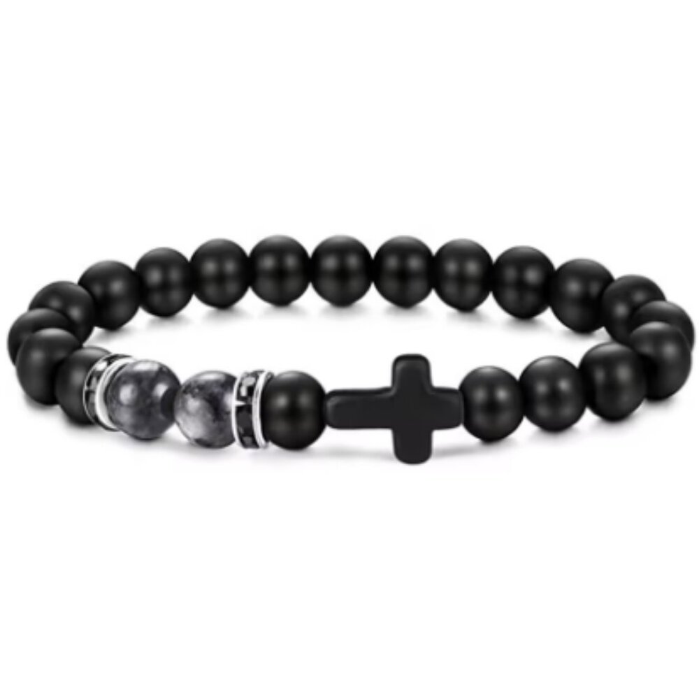 Cross Bracelet,Onyx Bracelet,Cross Onyx Stone Bracelet